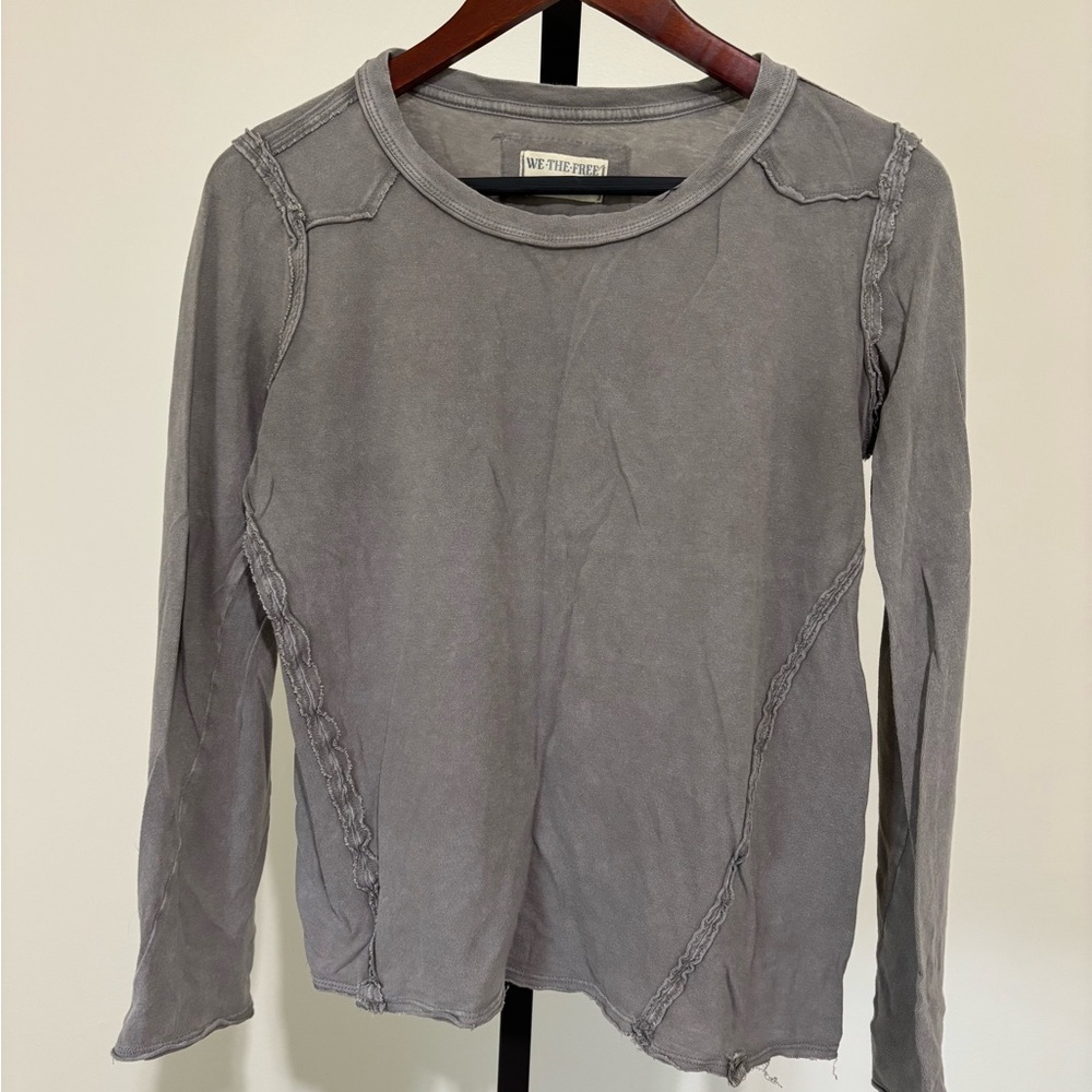 Free People Gray Long Sleeve Tee